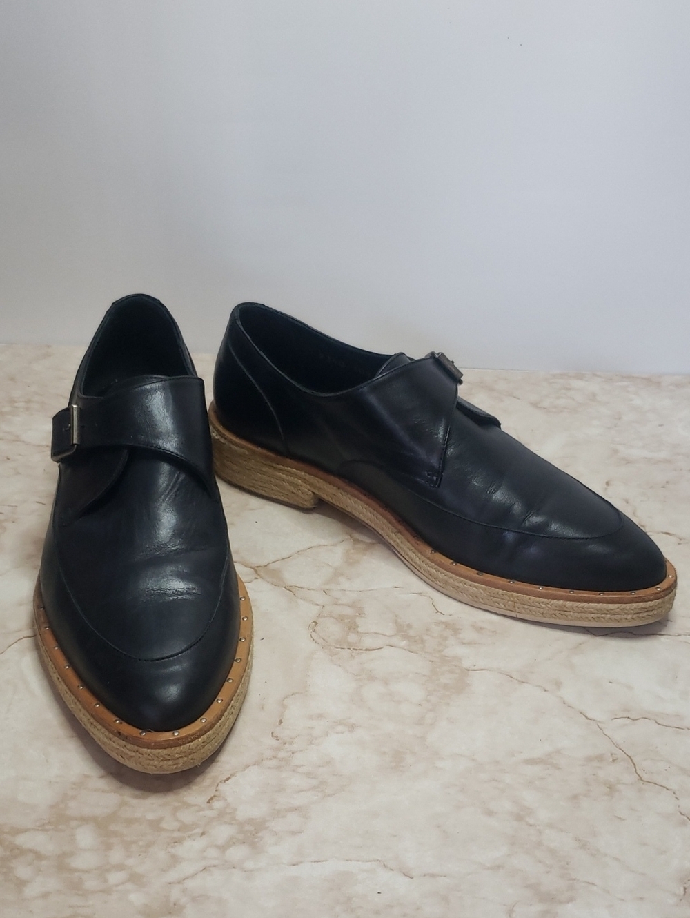 Freda Salvador Black Leather Monk Strap Shoes Size 6.5